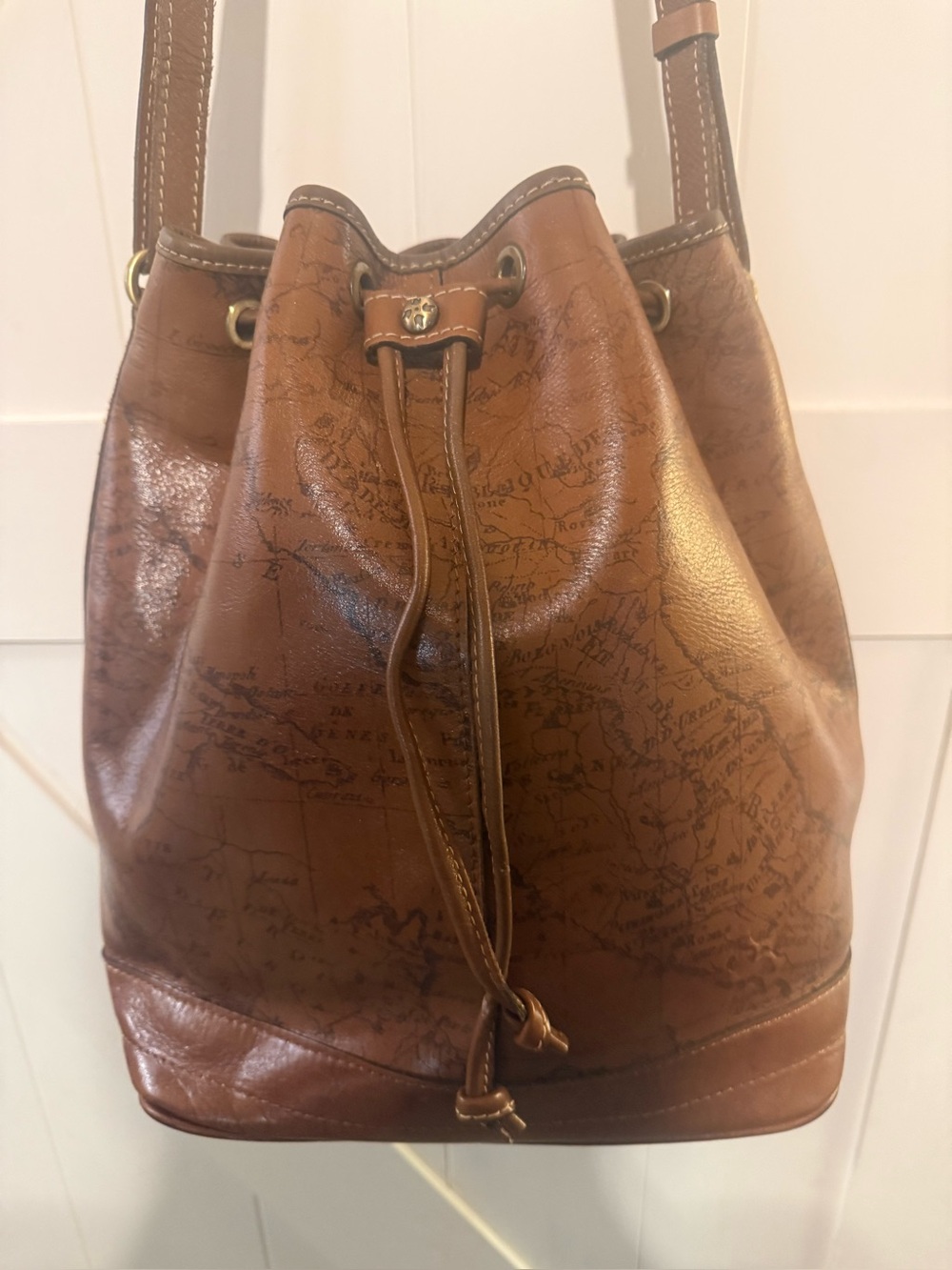 Patricia Nash Leather Map Bucket Crossbody Bag
